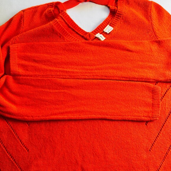 Anthropologie Moth Sweater Womens S Orange Pullover Tie Back V-Neck Open Knit - Picture 8 of 16